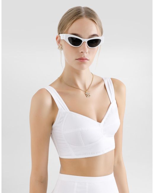 Dolce & Gabbana White Fine Link Necklace With Rhinestone-Detailed Dg Logo