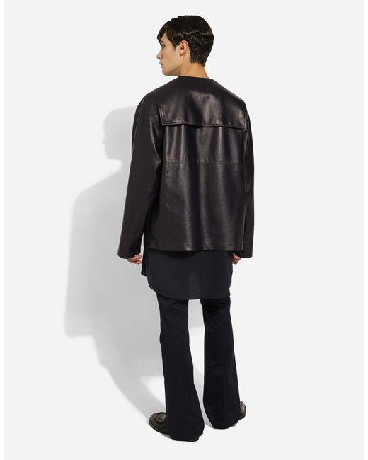 Dolce & Gabbana Black Leather Blouse With Sailor-Style Cape for men