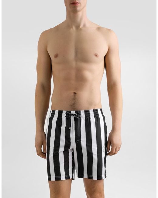 Dolce & Gabbana Black Striped Swim Shorts for men
