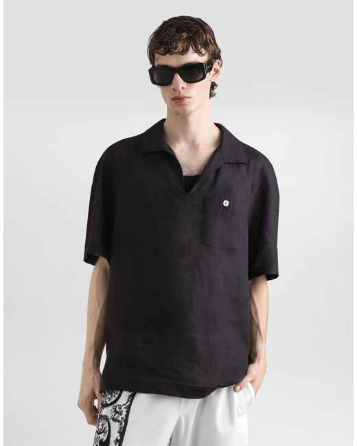 メンズ Dolce & Gabbana リネン ショートスリーブ Tシャツ Black
