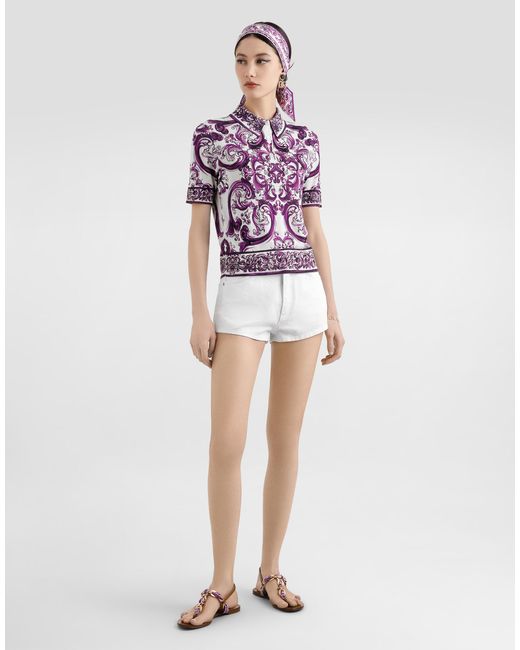 Dolce & Gabbana Majolica-Print Silk Polo Pink