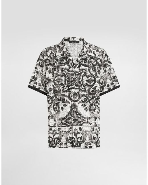 Dolce & Gabbana White Majolica-Print Hawaii Crochet Lace Shirt for men