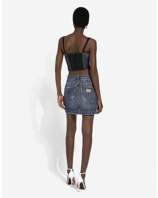 Dolce & Gabbana Blue Distressed Denim Miniskirt