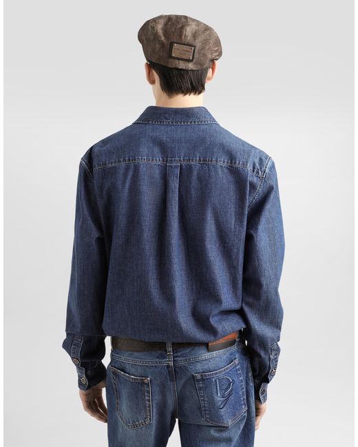 Dolce & Gabbana Blue Denim Shirt With Heraldic Emblem for men