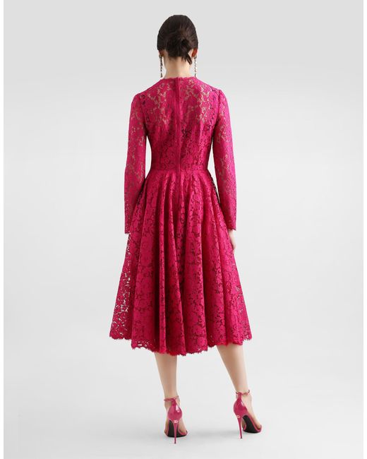 Dolce & Gabbana コルドネットレース ロンゲット サーキュラースカートドレス Pink