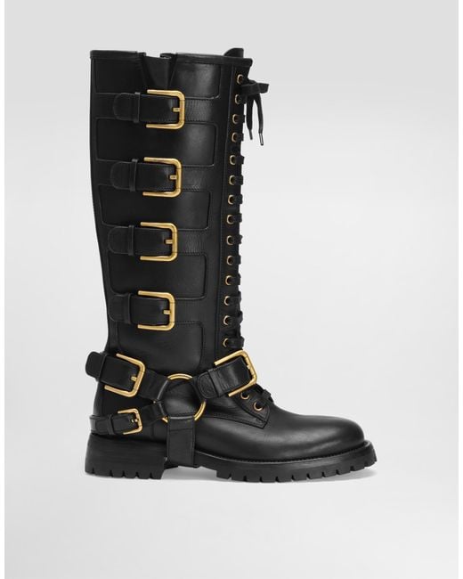 Dolce & Gabbana Black Smooth Leather Biker Boots