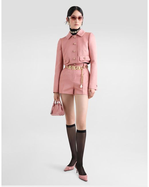 Short Quilted Jacquard Jacket With All-Over Dg Logo Dolce & Gabbana de color Pink