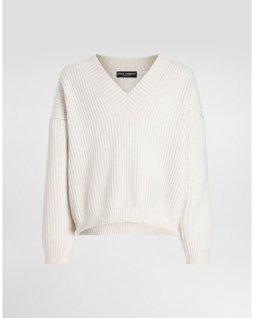 Dolce & Gabbana White Sweater With Sequins for men