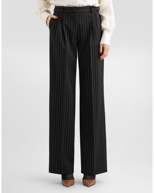 Dolce & Gabbana Black Pinstripe Wool Trousers