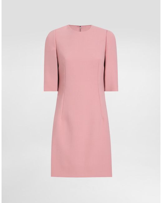 Dolce & Gabbana Pink Wool Crepe Midi Fit-And-Flare Dress