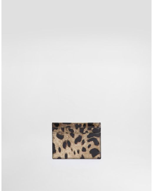 Dolce & Gabbana White Kartenetui Aus Glänzendem Kalbsleder Mit Leopardenmuster-Aufdruck