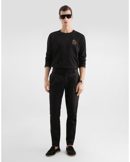 Dolce & Gabbana Black Cotton T-Shirt With Heraldic Patch for men