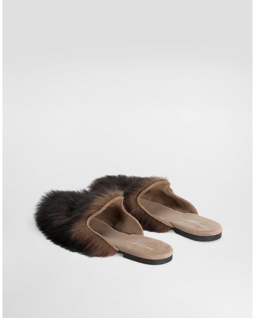 Dolce & Gabbana White Shearling And Suede Slippers