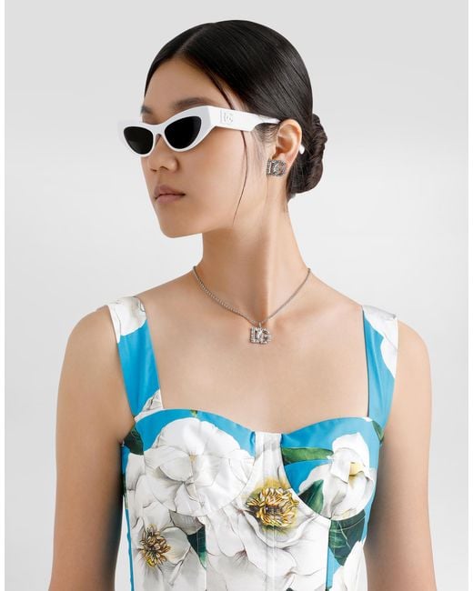 Dolce & Gabbana White Fine Link Necklace With Rhinestone-Detailed Dg Logo