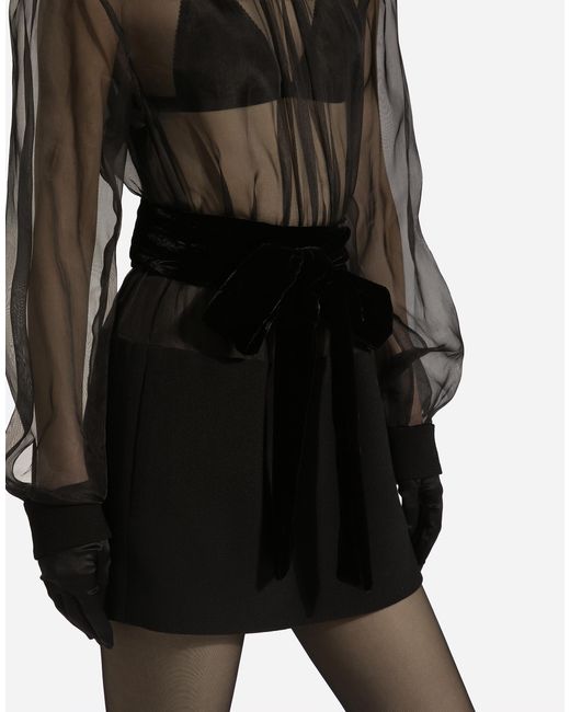 Dolce & Gabbana Black Short Wool Crepe And Organza Dress