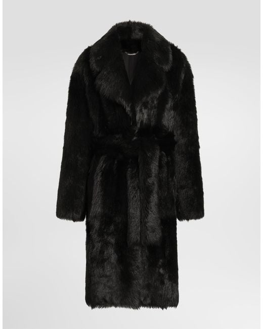 Dolce & Gabbana Black Long-Haired Shearling Coat for men