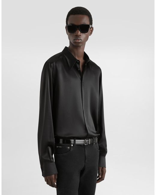 Dolce & Gabbana Black Silk Satin Martini-Fit Shirt for men