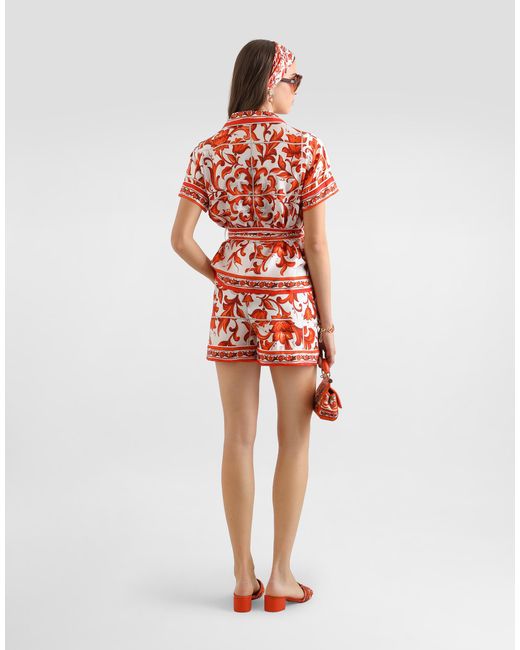 Chemise Vanity En Soie À Imprimé Majolique Dolce & Gabbana en coloris Red