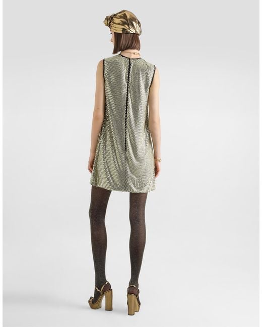 Dolce & Gabbana Green Short Crystal Mesh Dress