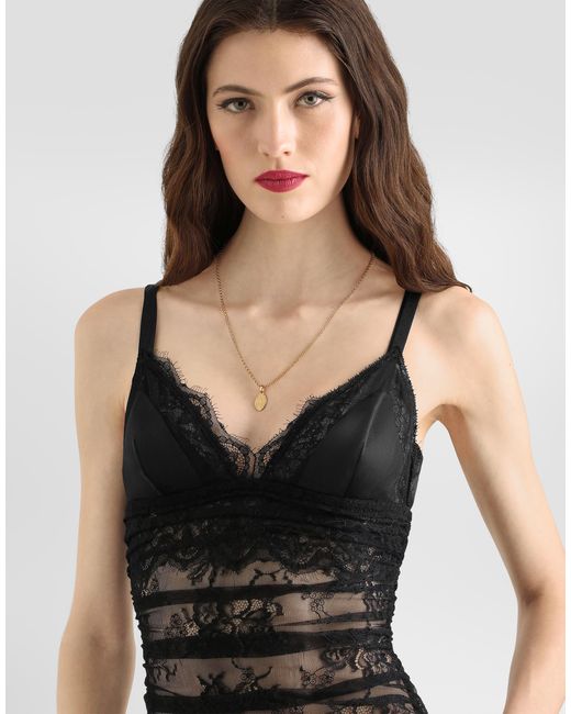 Dolce & Gabbana Black Calf-Length Chantilly Lace Slip Dress