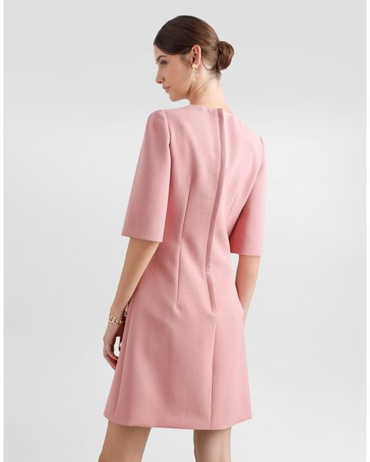 Dolce & Gabbana Pink Wool Crepe Midi Fit-And-Flare Dress