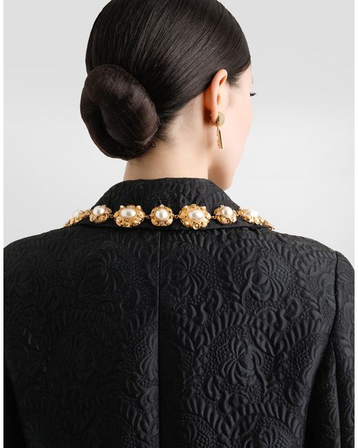 Dolce & Gabbana Black Peony-Motif Brocade Jacket
