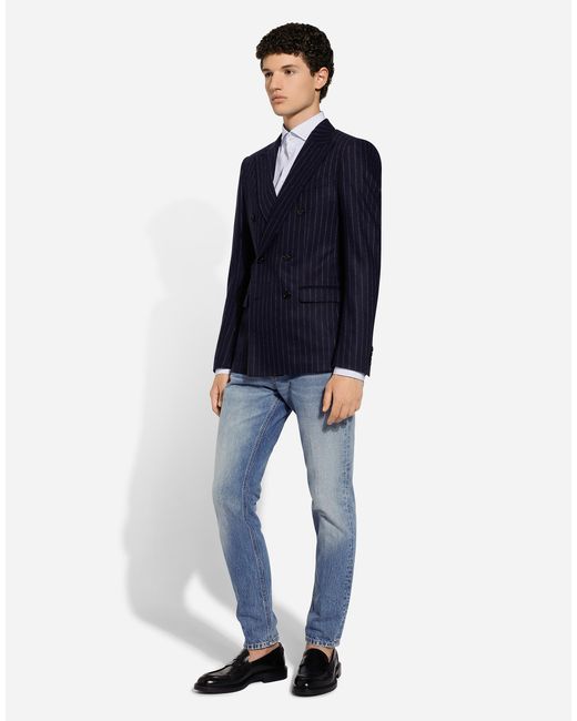 Dolce & Gabbana Zweireihige Nadelstreifenjacke Taormina Aus Flanell in Blue für Herren