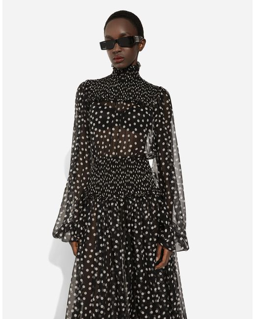 Dolce & Gabbana Black Silk Polka-Dot Maxi Dress