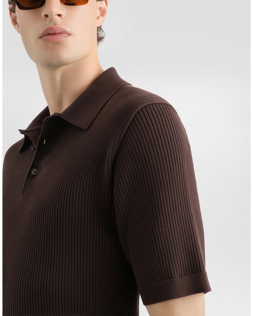 Dolce & Gabbana Brown Micro-Rib Cotton Polo Shirt for men