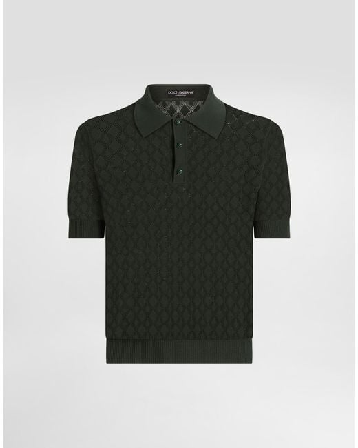 Dolce & Gabbana Black Short-Sleeved Cotton Openwork Polo-Shirt for men
