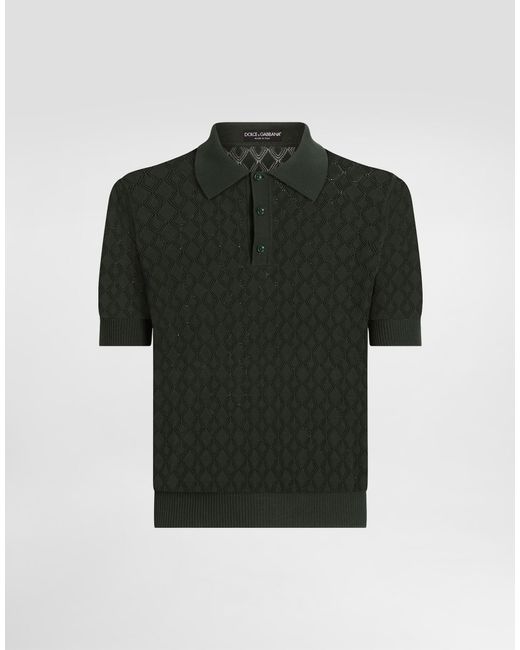 Dolce & Gabbana Black Short-Sleeved Cotton Openwork Polo-Shirt for men