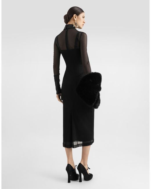 Dolce & Gabbana Black Tulle Shirt Dress With Satin Details