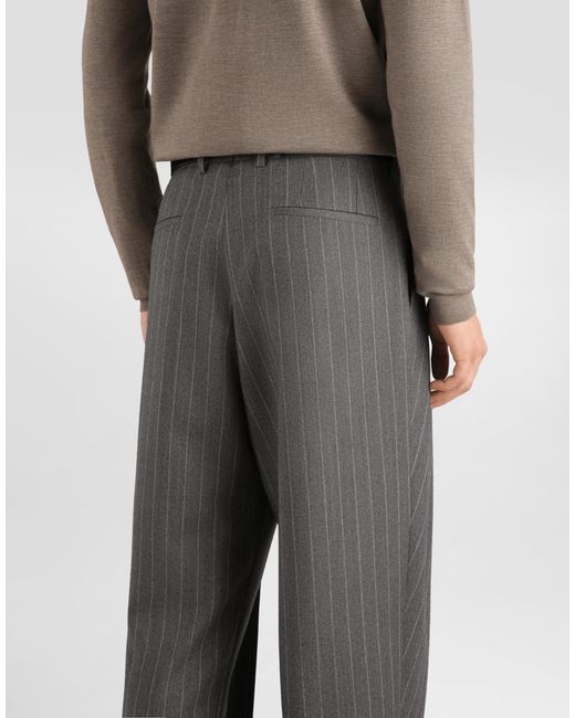 Dolce & Gabbana Gray Pinstripe Virgin Wool Trousers for men