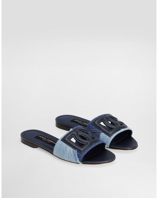 Dolce & Gabbana Blue Logo-appliqué Patchwork Denim Flats
