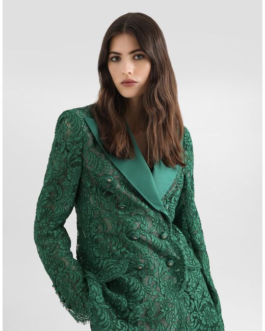 Dolce & Gabbana Green Double-Breasted Lace Jacket