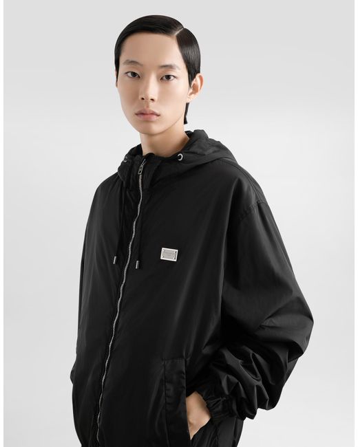 Dolce & Gabbana Black Technical Fabric Jacket With Hood And Tag for men