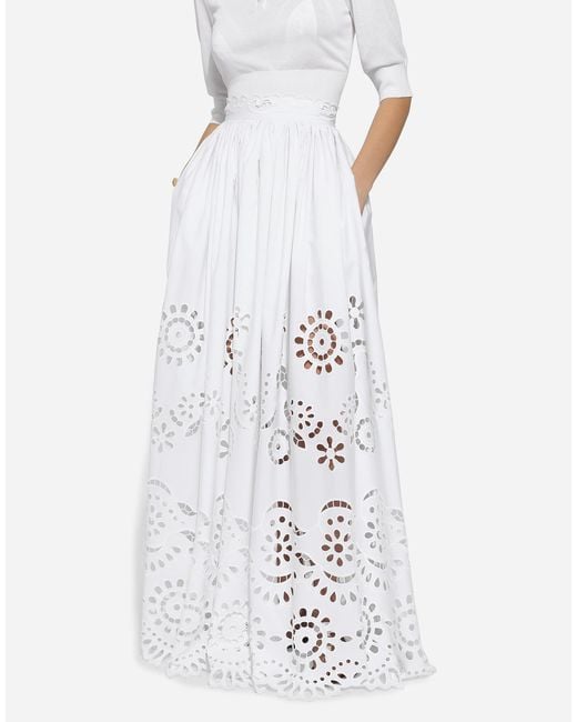 Dolce & Gabbana White Long Cotton Circle Skirt With Cut-Out Detailing