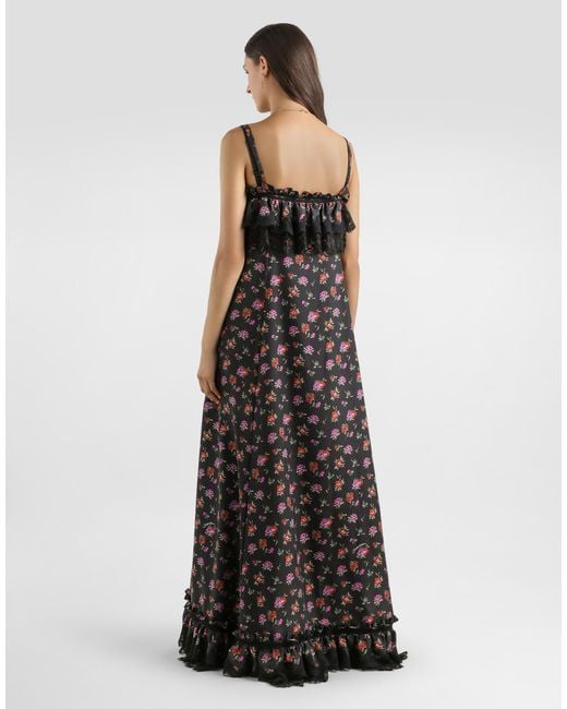 Dolce & Gabbana Black Floral-Print Habotai Long Dress