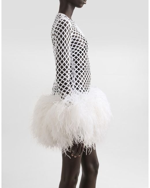 Dolce & Gabbana Short Mesh Dress With Sequins White