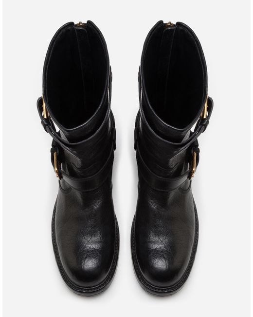 Dolce & Gabbana Black Horsehide Biker Boots for men