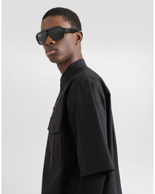 Dolce & Gabbana Hemd Aus Popeline Mit Plakette in Black für Herren