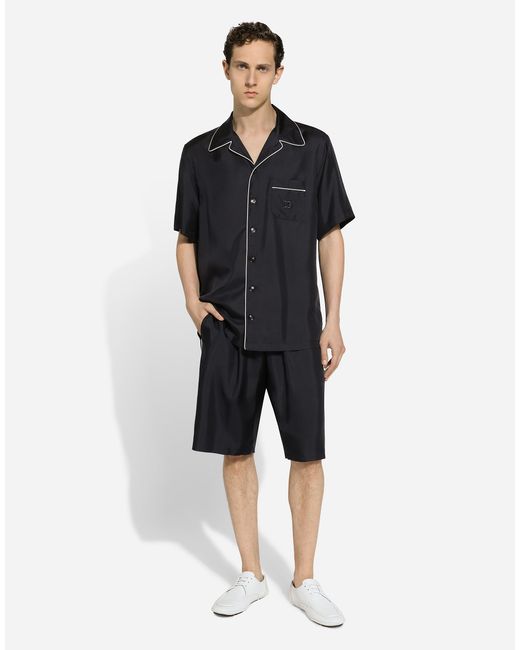 Bermudas Estilo Jogger De Seda Con Bordado Dolce & Gabbana de hombre de color Black