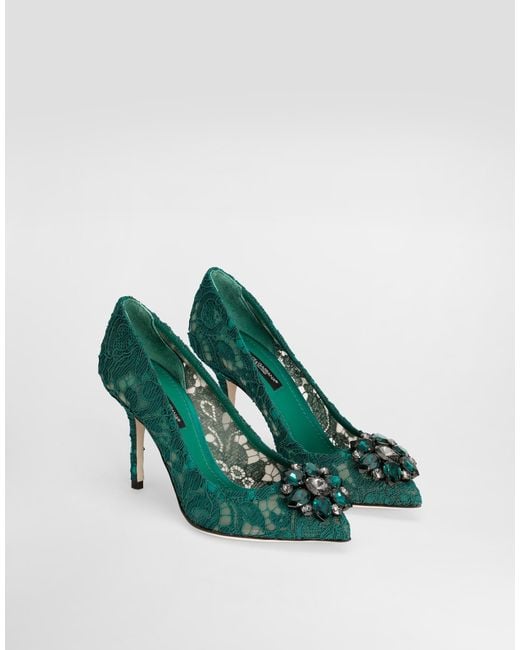 Dolce & Gabbana Green Lace Pumps With Brooch Detailing
