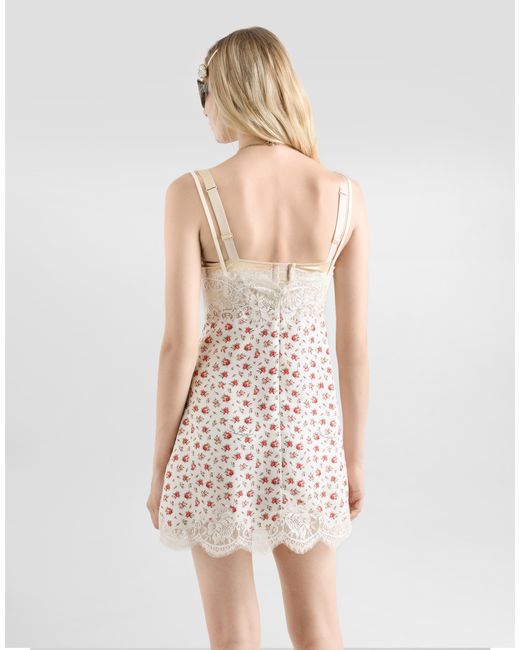 Dolce & Gabbana White Small Rose-Print Slip Dress