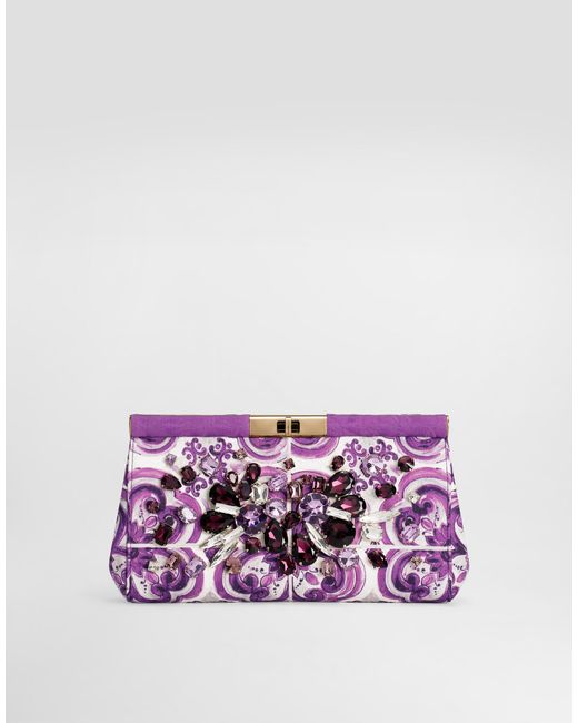 Dolce & Gabbana Purple Brocade-Print Embroidered Marlene Shoulder Bag