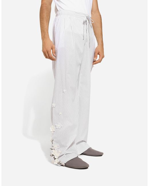 Dolce & Gabbana Hose Aus Gestreiftem Popeline Mit Stickerei in White für Herren