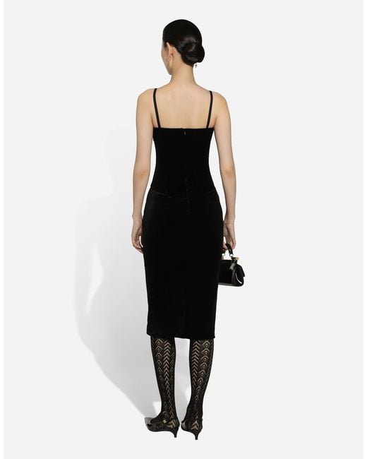 Dolce & Gabbana Black Velvet Calf-Length Corset Dress