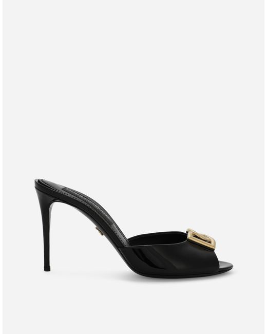 Dolce & Gabbana Black Patent Leather Mules With Dg Logo