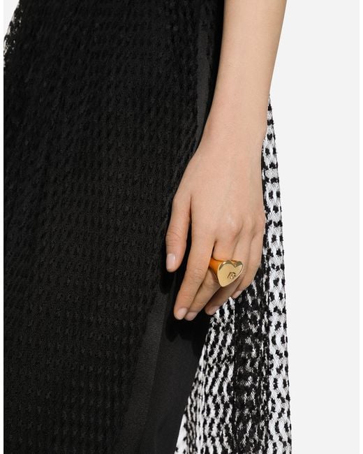 Dolce & Gabbana White Heart Ring With Embossed Dg Logo
