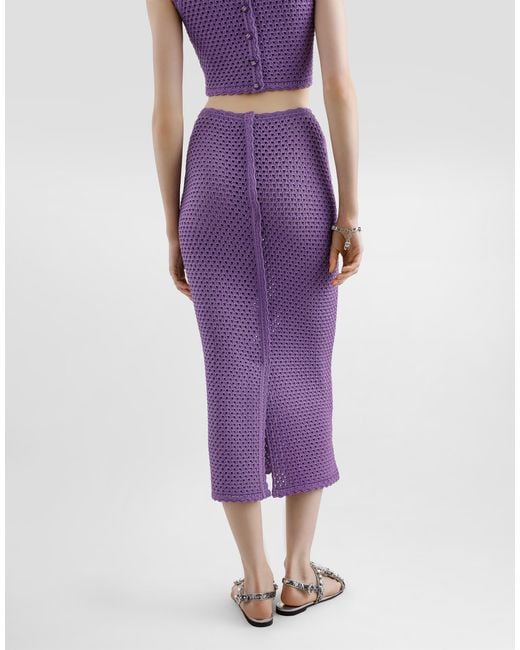 Dolce & Gabbana Purple Calf-Length Crochet Skirt